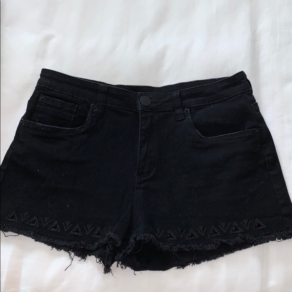 High waisted black jean shorts